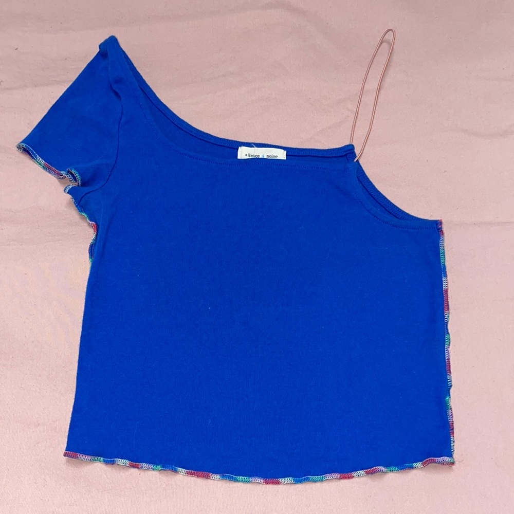 UO spaghetti strapped t shirt crop top multicolored stitching